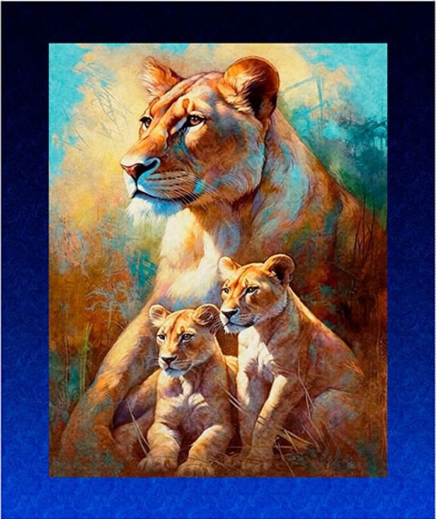 Lioness & Cubs Panel 90cm