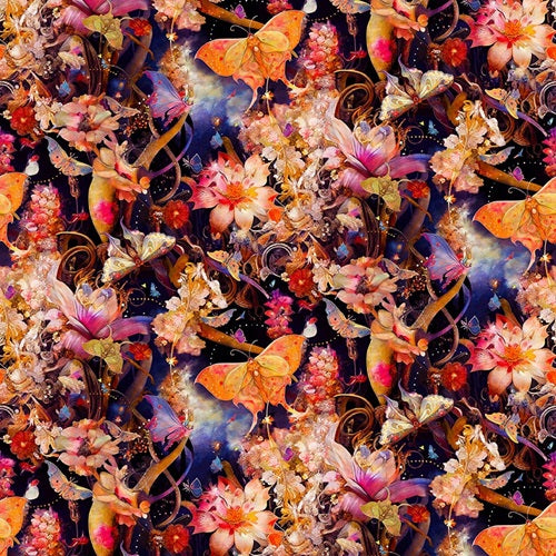 Night Garden: Flowers with Butterflies - pink