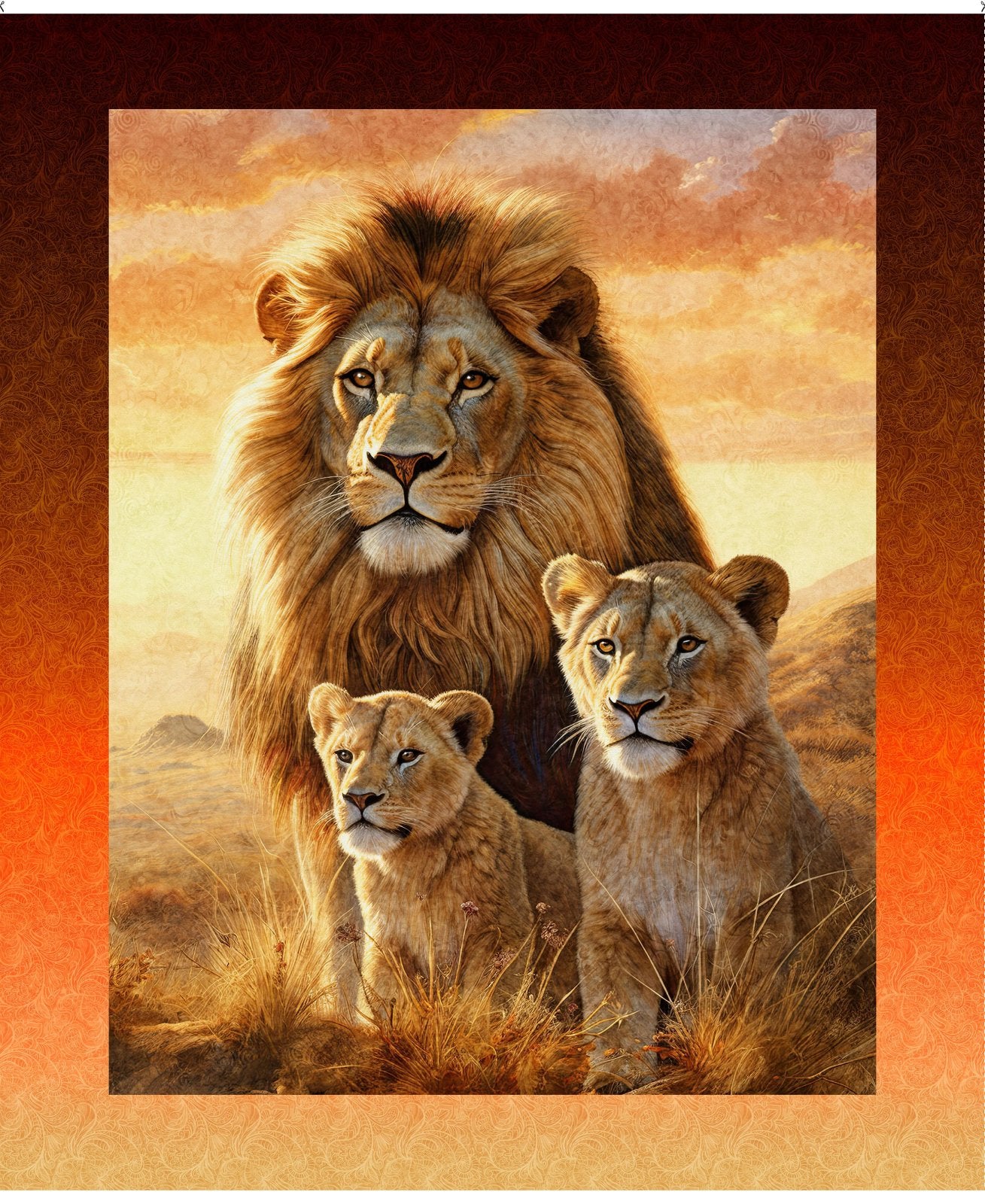 Lion & Cubs panel 90cm