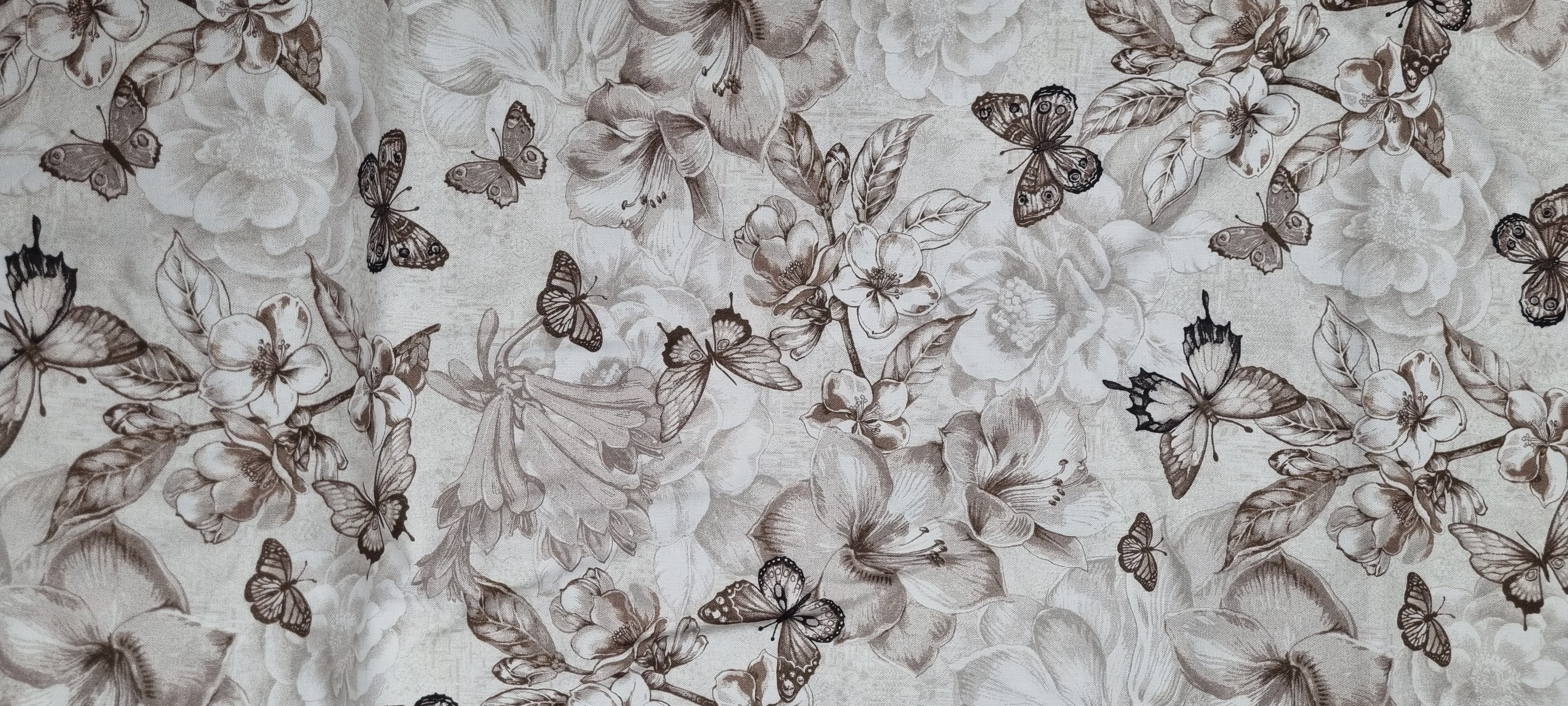 Mono Butterfly & floral 108"- backing-Natural