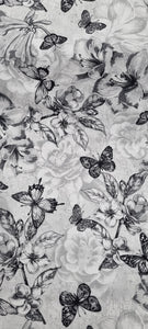 Mono Butterfly & floral 108" backing-black/Gray