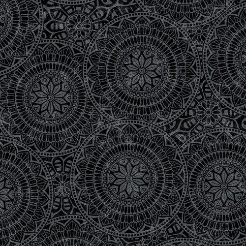 Tossed Mandalas 118" Black Backing